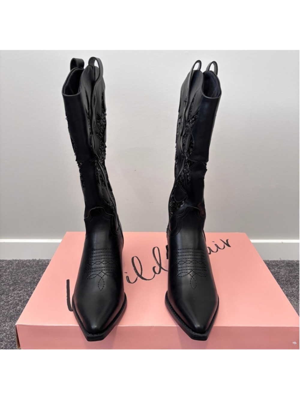 Wild Pair Women's Size 8.5 Black Cowboy Boots w/ Sequin Sparkle Details NIB - Picture 6 of 13